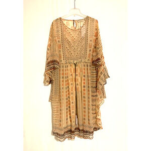 Soft Surroundings Beige Boho Maxi Dress with Rust and Blue Accents